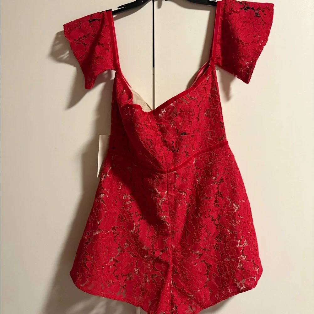 NWT Tobi Red Off-Shoulder Lace Romper Size Small - Picture 5 of 12